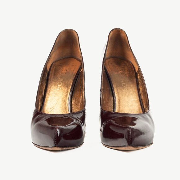 Escada Burgundy Patent-Leather Pointed-Toe Platform Pumps - Picture 2 of 8
